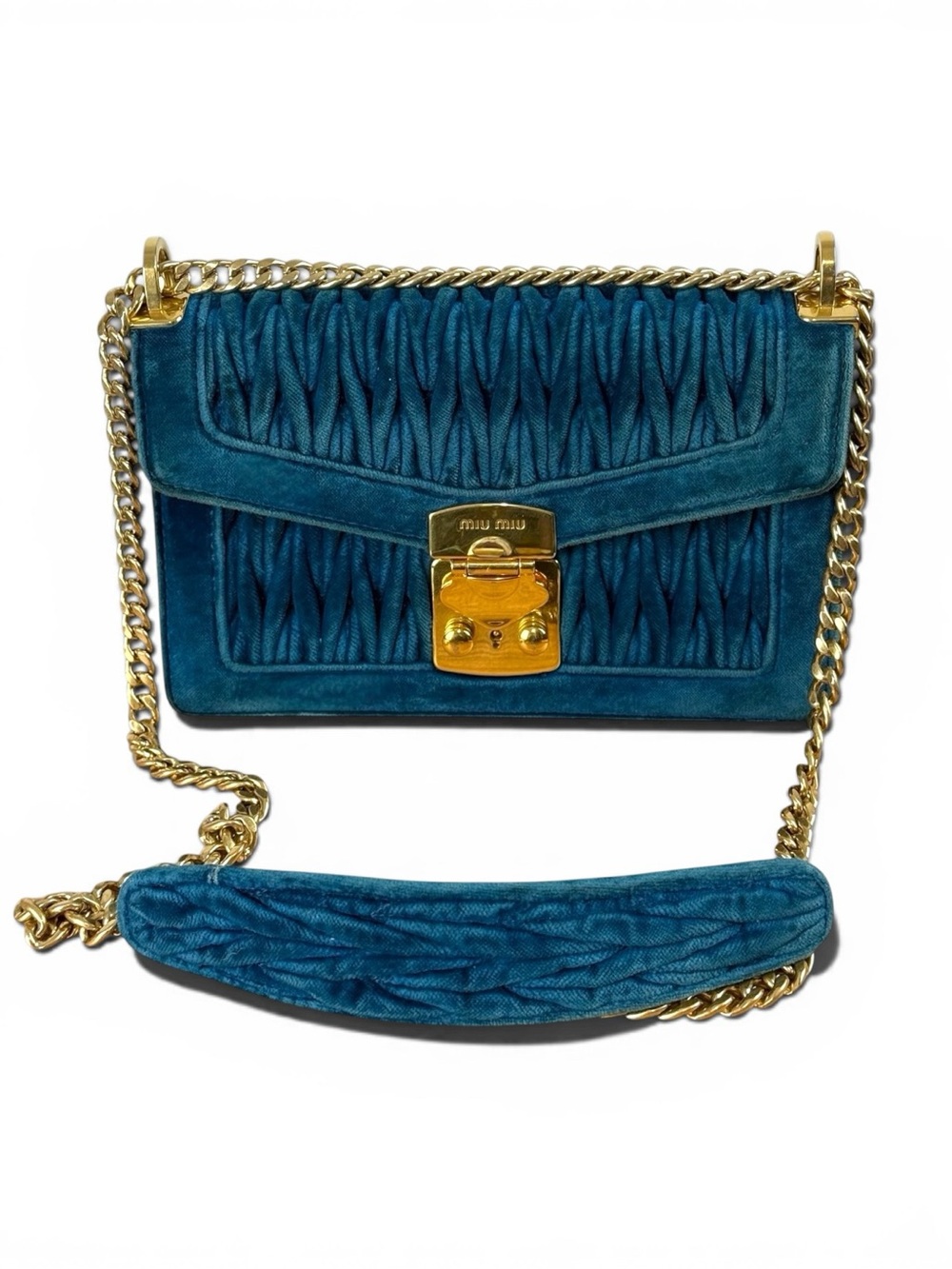 Miu Miu blue velvet shoulder bag